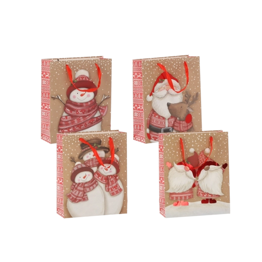 Geschenktasche Weihnachtsfiguren 18 × 24 × 8 cm (12 Stk.)
