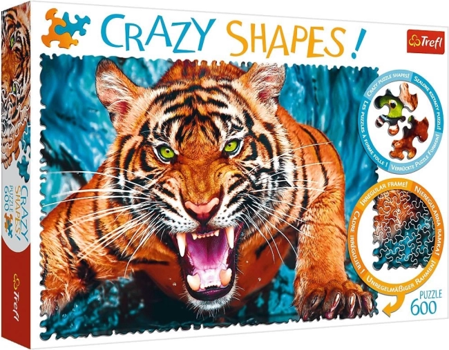 Puzzle Verrückte Formen 600 Teile Gesicht in Gesicht mit einem Tiger Trefl