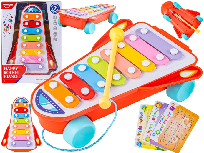 Kinder-Xylophon auf Rädern in Raketenform - 1 Stück