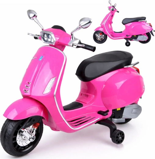 Elektrischer Kinderroller VESPA mit Melodien und Stützrädern – Rosa