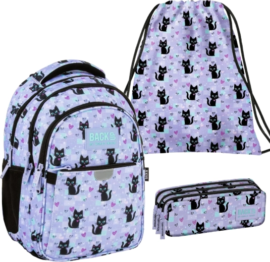 BackUP Schulset Magic Cats 3in1 – Rucksack, Federmäppchen und Turnbeutel