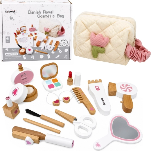 Holz-Schminkset für Kinder mit Kosmetiktasche (16 Teile)