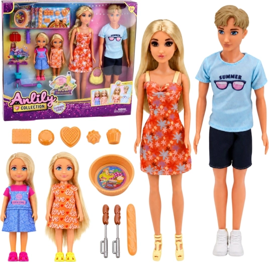 Anlily Puppenset Familie mit Picknick-Zubehör