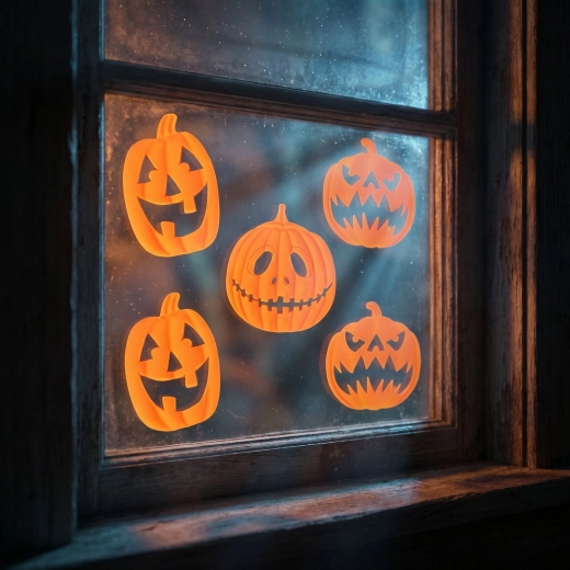 Halloween-3D-Gelfensterdekoration mit Kürbissen, 9 Stück