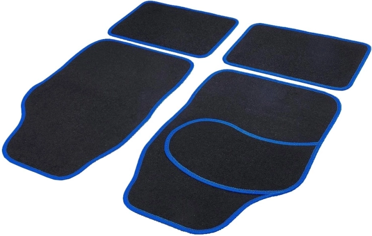 Universelle textile Autofußmatten in Schwarz und Blau, 4er-Set