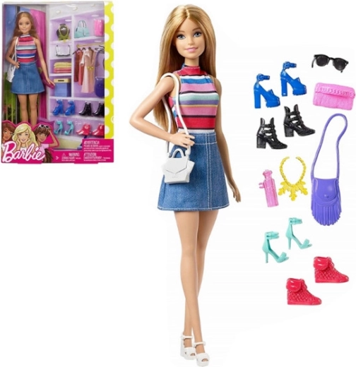 Barbie-Puppe mit Schuhen und Kleiderschrank