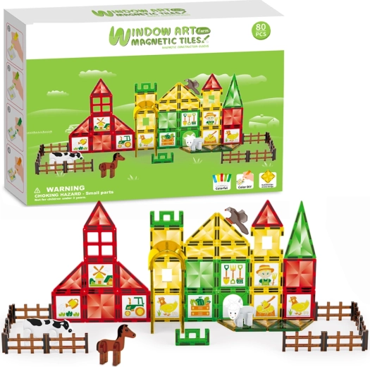 Magnetischer Bausteinsatz Große Farm mit Ausmalen - 80 Teile