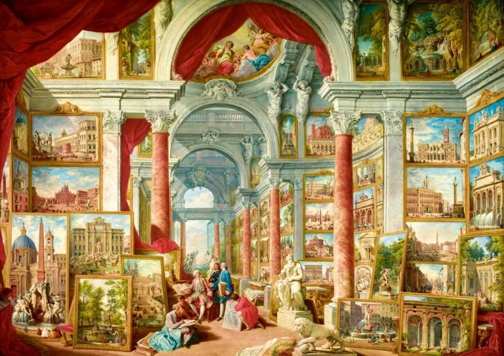 Puzzle-Galerie mit Ausblicken auf das moderne Rom, 1000 Teile, Bluebird