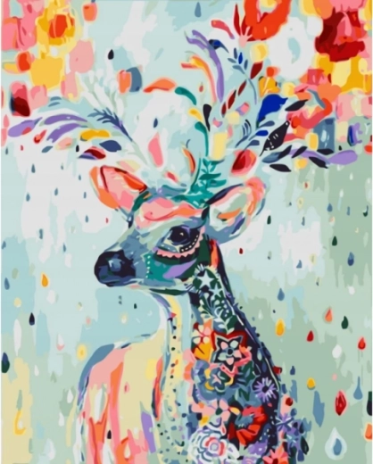 Malen nach Zahlen auf Leinwand im Rahmen 40 × 50 cm – bunter Hirsch