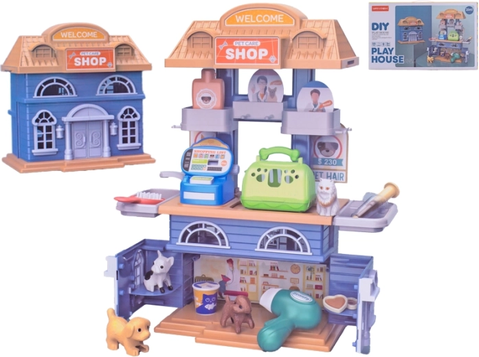 Tierhäuschen und Laden 2-in-1 mit Zubehör, 33 Stück