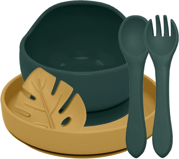 Petite&Mars Silikon-Essgeschirr-Set Take&Match 4-tlg. misty green und intense ochre