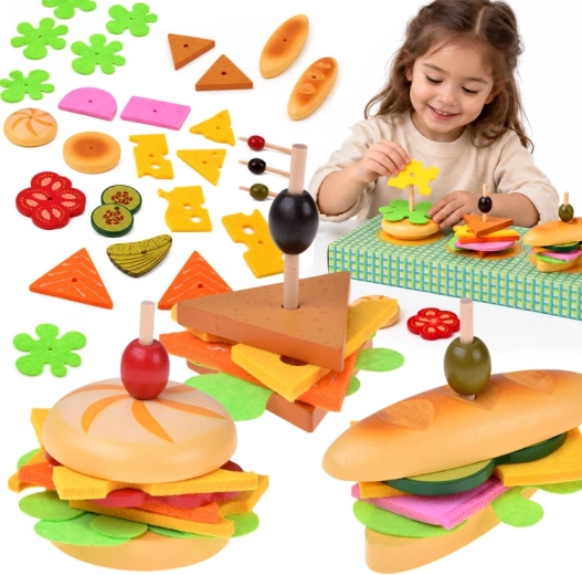 Holz- und Filzset zur Zubereitung von 3D-Sandwiches, 27 Teile
