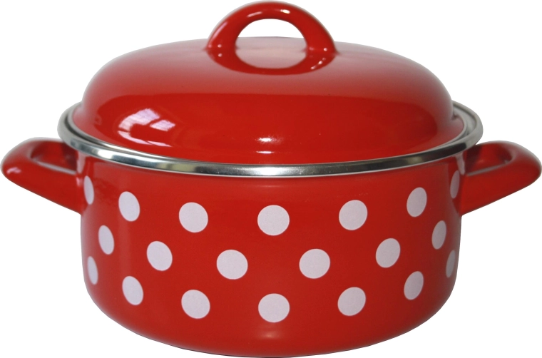 Emaille-Kasserolle mit Deckel 14 cm 1 l Punkte Rot