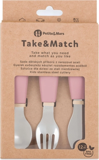 Petite&Mars Set aus Kinderbesteck aus Edelstahl take&match Dusty Rose 12m+