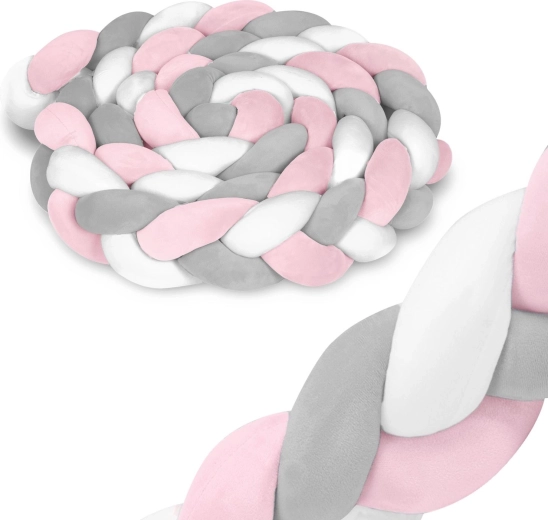 Geflochtener Bettumrandungsschutz 3 m rosa‑grau