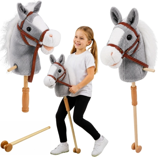 Graues Steckenpferd (Hobby Horse) 100 cm mit Geräuschen und Rädern