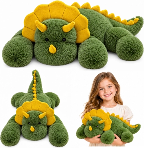 Plüschiger grüner Triceratops-Dinosaurier, 60 cm