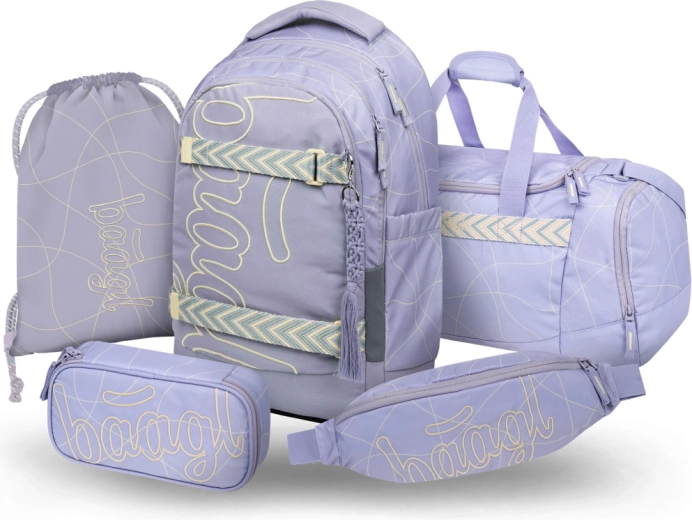 Baagl Set 5 Skate Max Mishmash – Schulrucksack, Federmäppchen, Beutel, Sporttasche und Gürteltasche aus recycelten Materialien