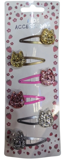 Pink Set glitzernder Haarspangen mit Kätzchen, 6 Stk.