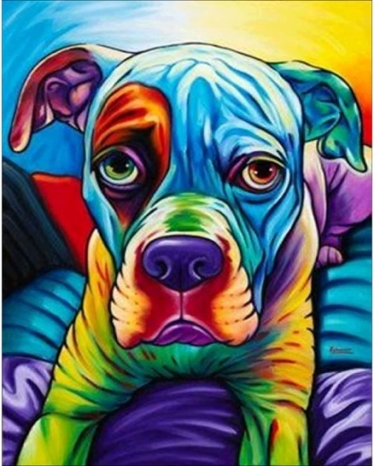 Bild zum Malen nach Zahlen auf Keilrahmen 40 × 50 cm Bulldogge – bunter Hund