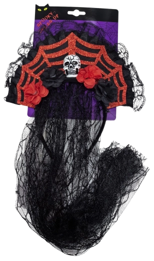 Halloween-Schleier mit Totenkopf und Rosen