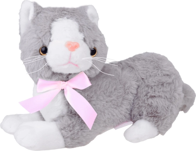 Plüschkater Flico in Grau mit Schleife, 34 cm