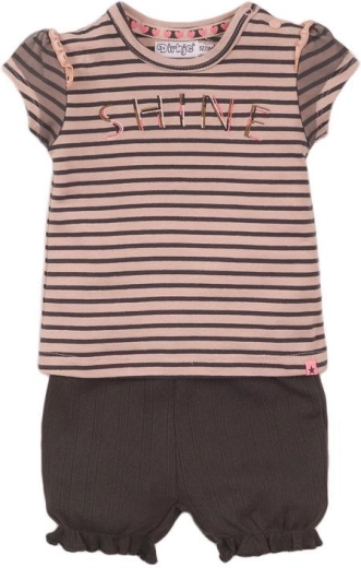 Dirkje zweiteiliges Kinder-Set: T-Shirt und Shorts shiny (Smokey Pink und graue Streifen)