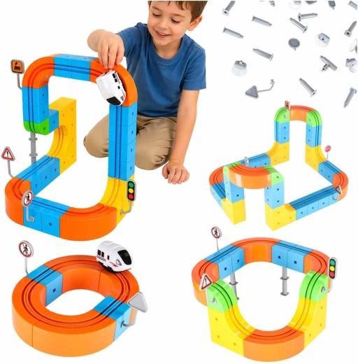 Magnetisches Bau-Set – Rennstrecke mit Zug 65 Teile