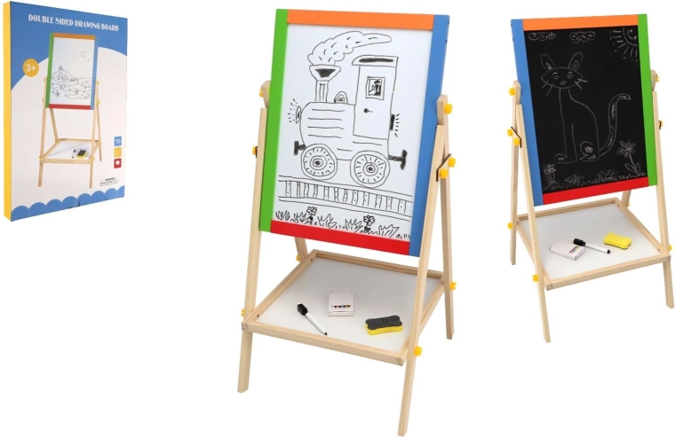 Beidseitige magnetische Kindertafel aus Holz, schwarz-weiß 35 × 43 cm mit Zubehör