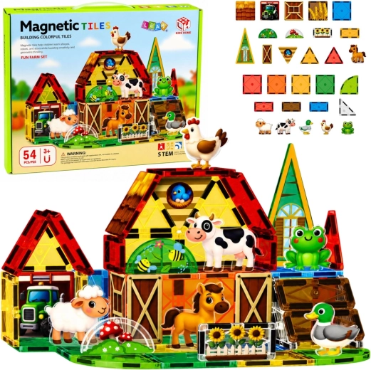 Magnetische Konstruktionsbauteile Bauernhof mit Tieren 54 Stk.