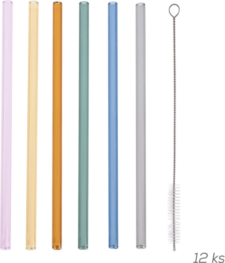 Borosilikat-Glasstrohhalme 20 cm – Set mit 12 Stk. inkl. Reinigungsbürstchen