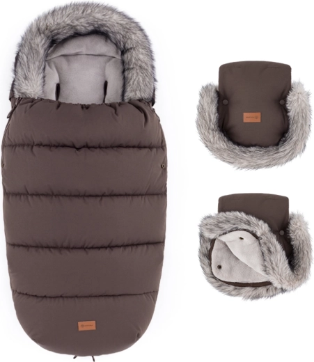 PETITE&MARS Winterset Fußsack Comfy 4v1 + Kinderwagenhandschuhe Furry rich brown