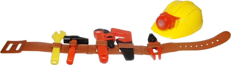 Kinderwerkzeuggürtel mit Werkzeugen und Schutzhelm