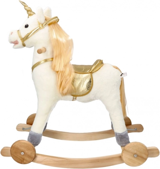 Goldenes Einhorn auf Schaukel mit Rädern