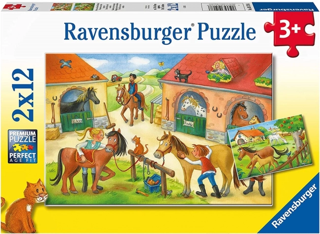 Ravensburger Puzzle Ferien auf dem Bauernhof mit Pferden 2×12 Teile