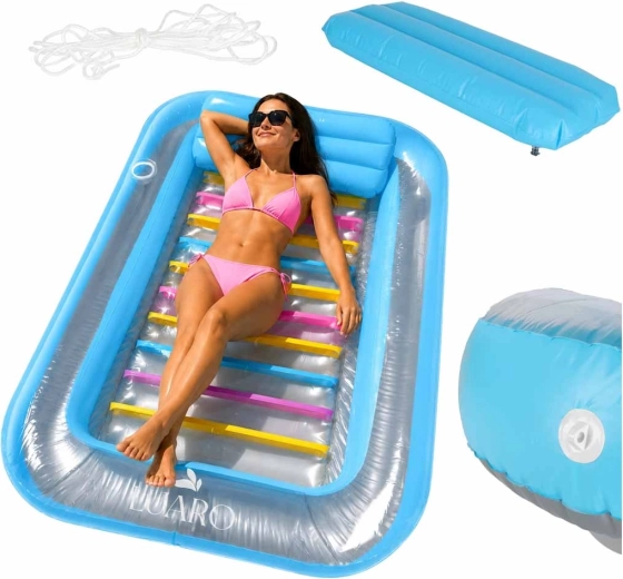 Luaro aufblasbare Wasserliege mit Kissen und Getränkehalter 170 × 115 cm