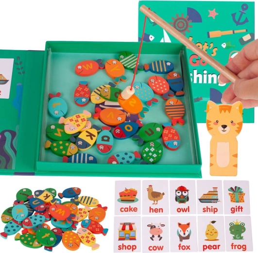 Magnetisches Holzspiel zum Angeln von Fischen mit Buchstaben