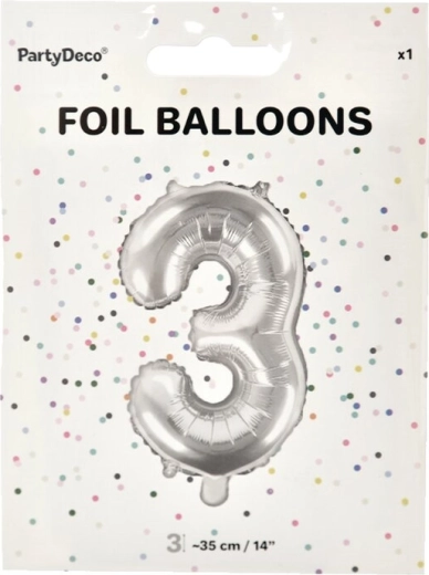 Folienballon Zahl 3 silber 35 cm