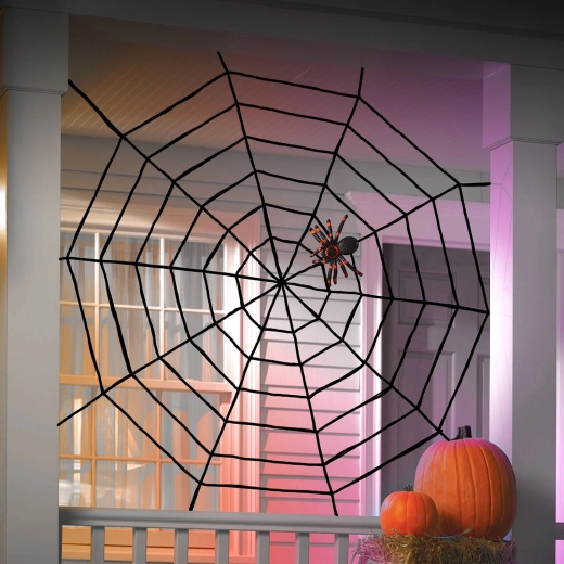 Schwarzes Halloween-Plüschspinnennetz 200 cm