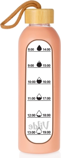 Vilde Glas-Wasserflasche mit Silikonhülle, lachsfarben, 600 ml