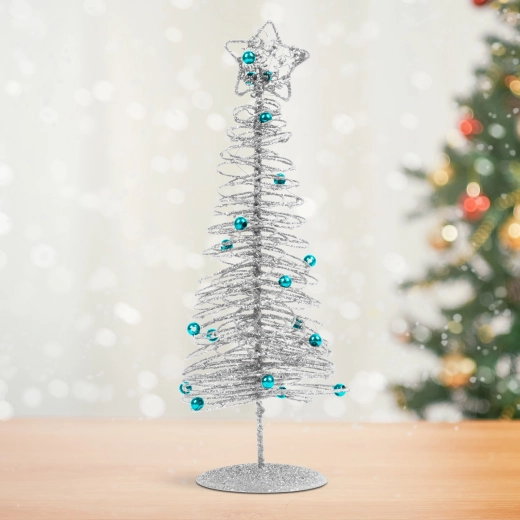 Glitzernder metallischer Weihnachtsbaum in Silber, 28 cm