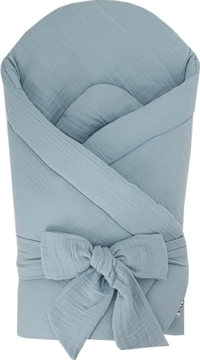Eko Mull-Wickeltuch mit herausnehmbarer Kokoseinlage und Schleife, blau 75 × 75 cm