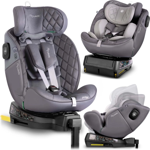 Kindersitz Nukido Prestige Line grau 40–150 cm i-Size mit ISOFIX und drehbarer Basis