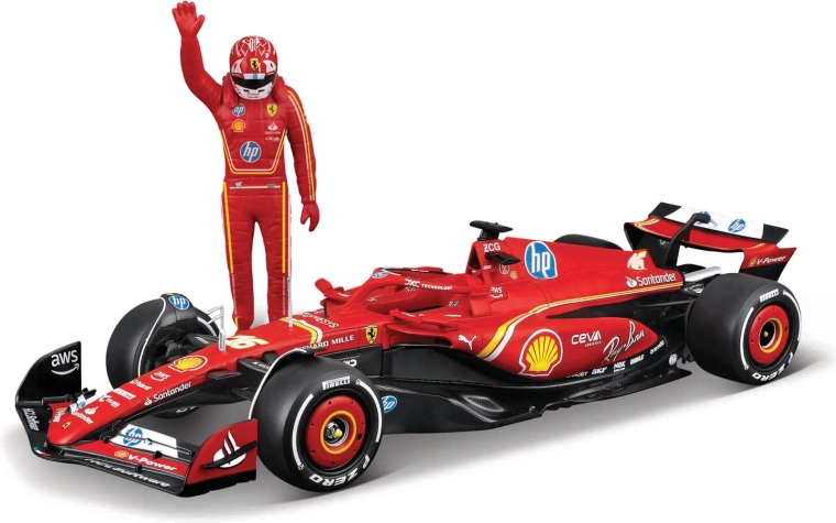 Bburago Modell F1 Ferrari SF-24 (2024) mit Fahrerfigur Charles Leclerc 1:24