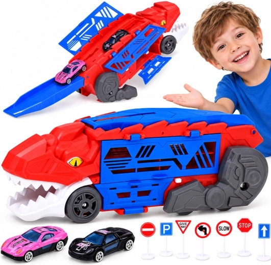 Aufklappbares Dinosaurier-Auto 2-in-1 mit Garage und Abschussvorrichtung