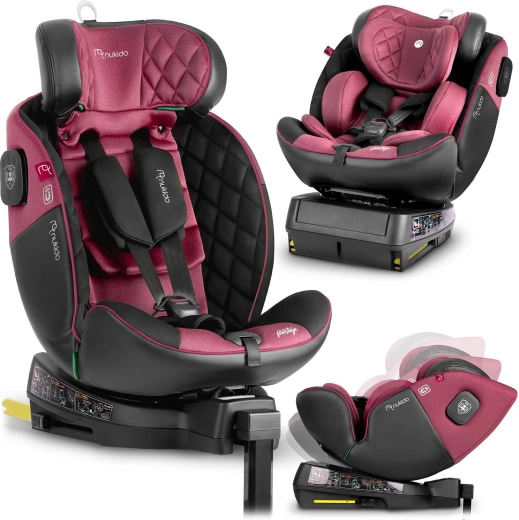 Kindersitz Nukido Prestige Line rosa‑schwarz i‑Size 40–150 cm mit ISOFIX und Drehbasis