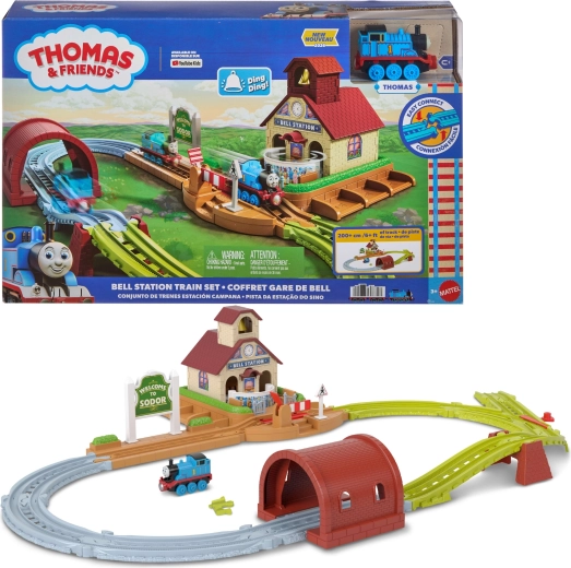 Fisher-Price Thomas & Friends Schienen-Set mit Bahnhof Dzwonkowo und Lokomotive Thomas