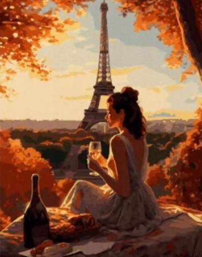 Diamantmalerei – Frau in Paris 30 × 40 cm