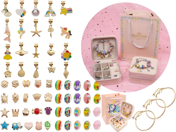 Regenbogen-Set zum Basteln von Schmuck und Armbändern mit Perlen und Anhängern