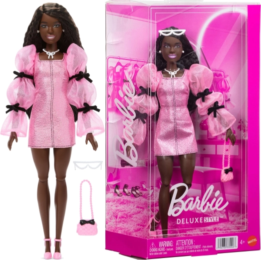 Mattel Barbie Deluxe Style Modepuppe im rosa-schwarzen Outfit mit Accessoires